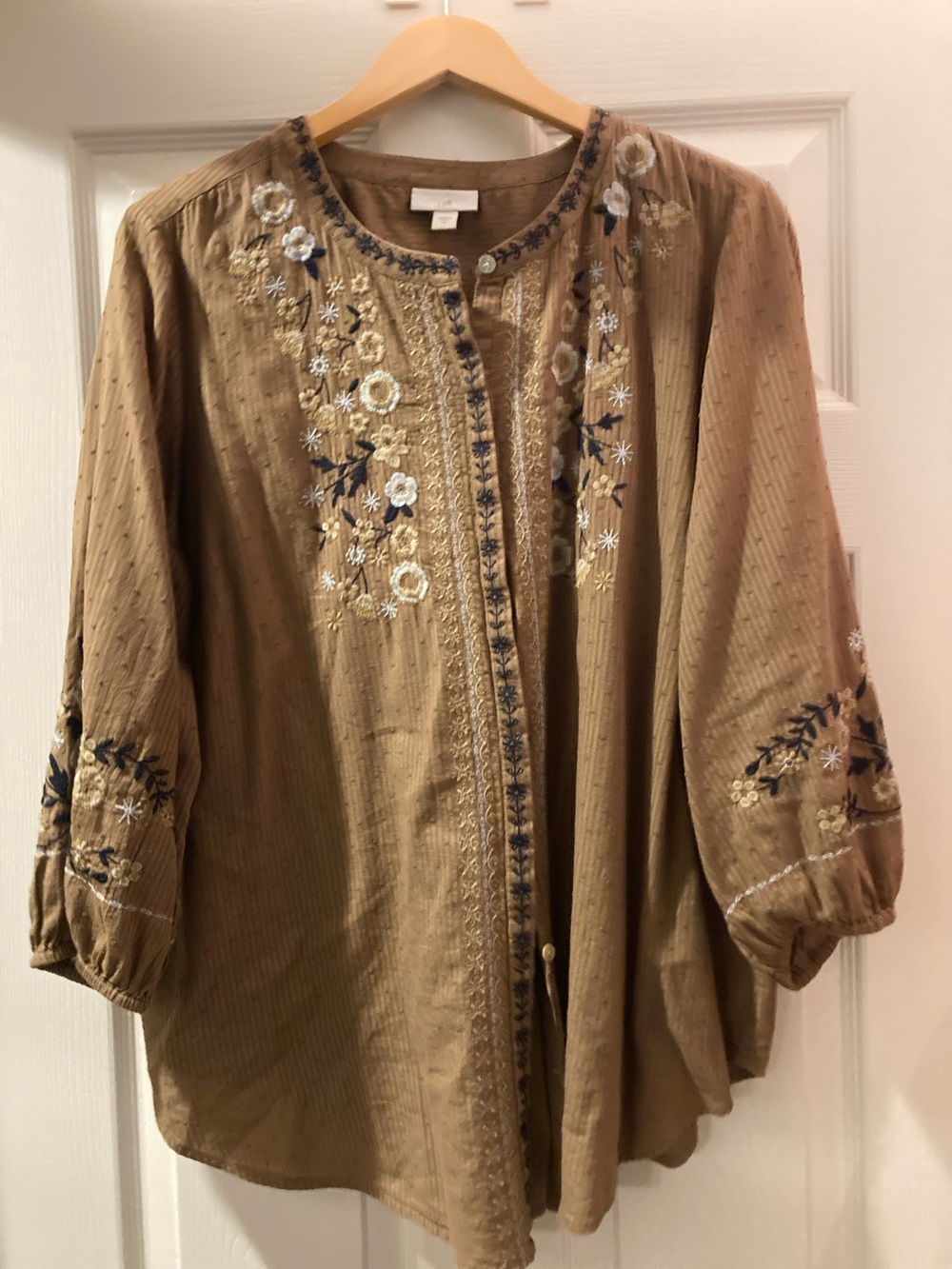 J. Jill Tan Embroidered Peasant Tunic